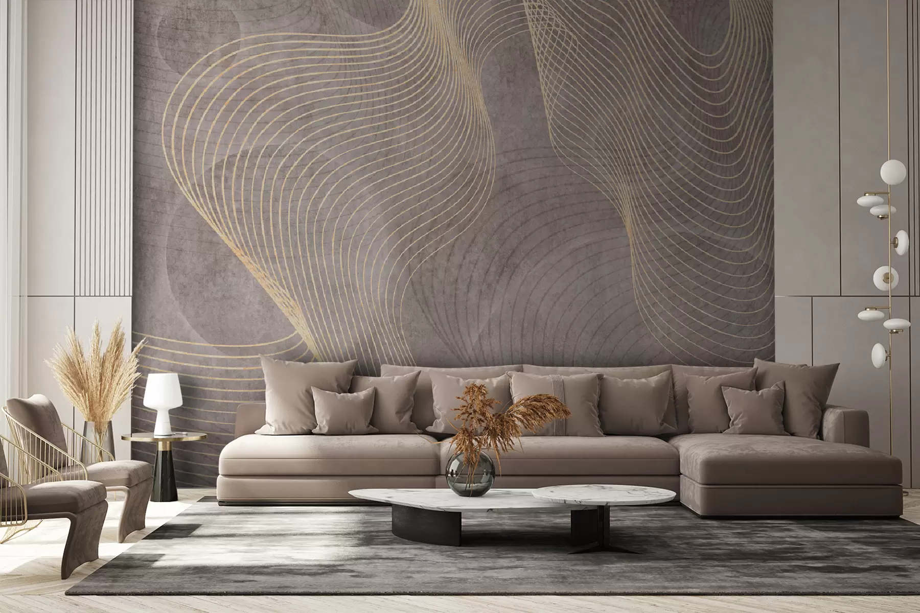 wall murals Wavy lines in sand and beige colours u97469