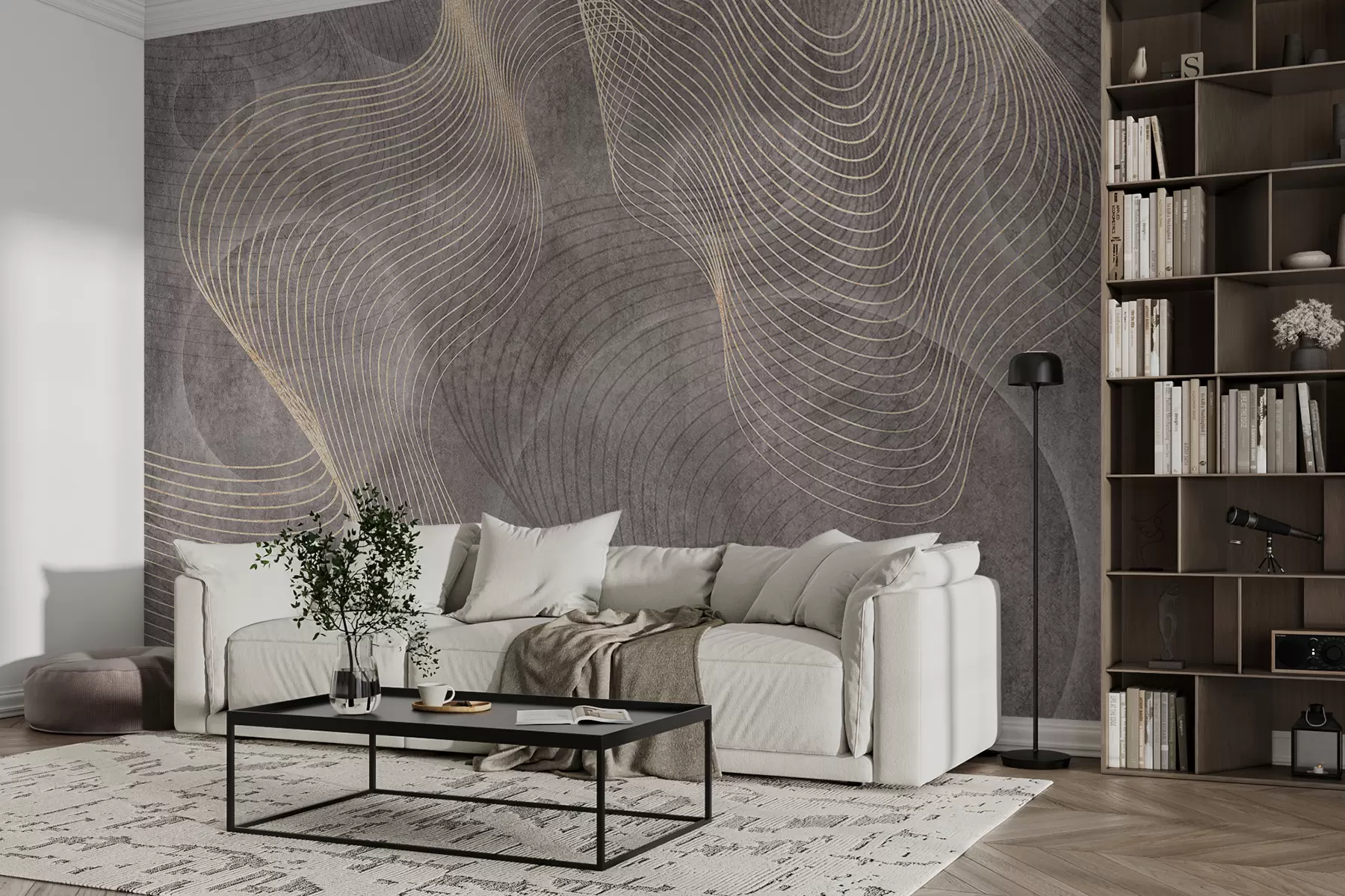 wall murals Wavy lines in sand and beige colours u97469