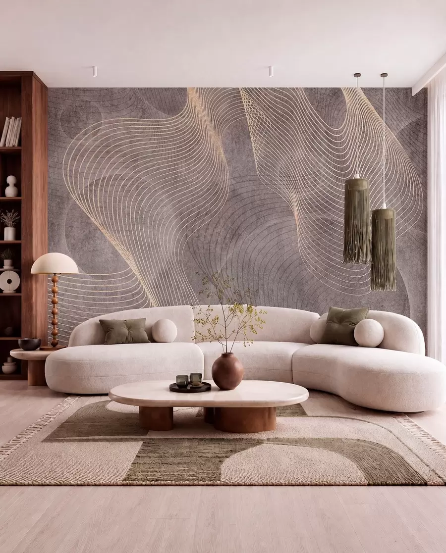 wall murals Wavy lines in sand and beige colours u97469