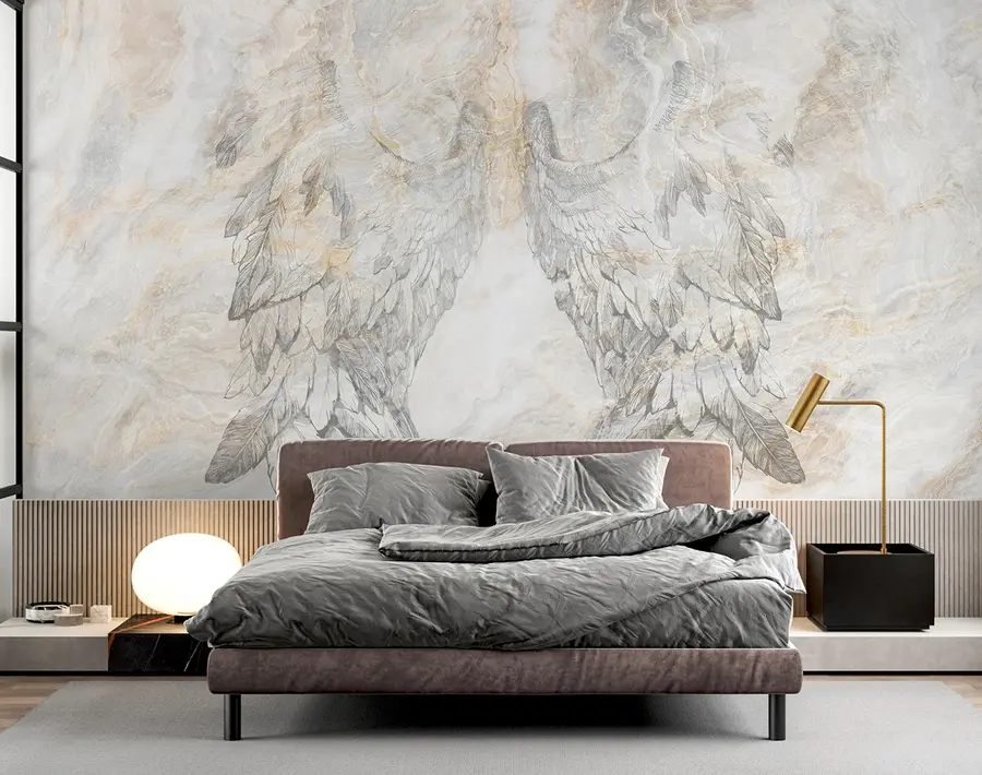 wall murals Angel wings on marble background u97552