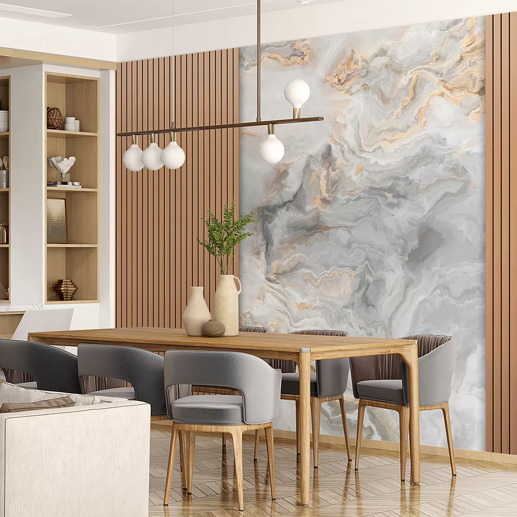 wall murals Wooden slats with marble u97426