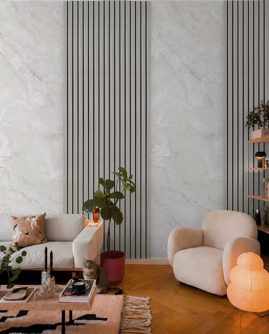 wall murals Wooden slats with marble u97465
