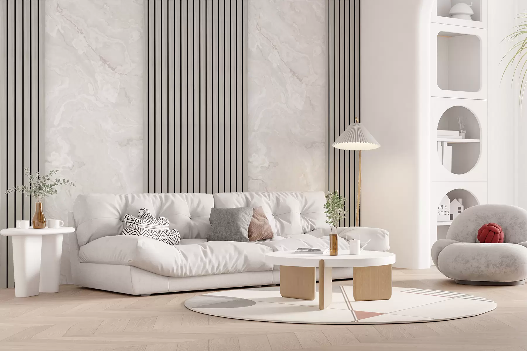 wall murals Wooden slats with marble u97465