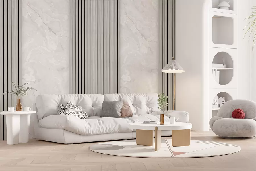 wall murals Wooden slats with marble u97465