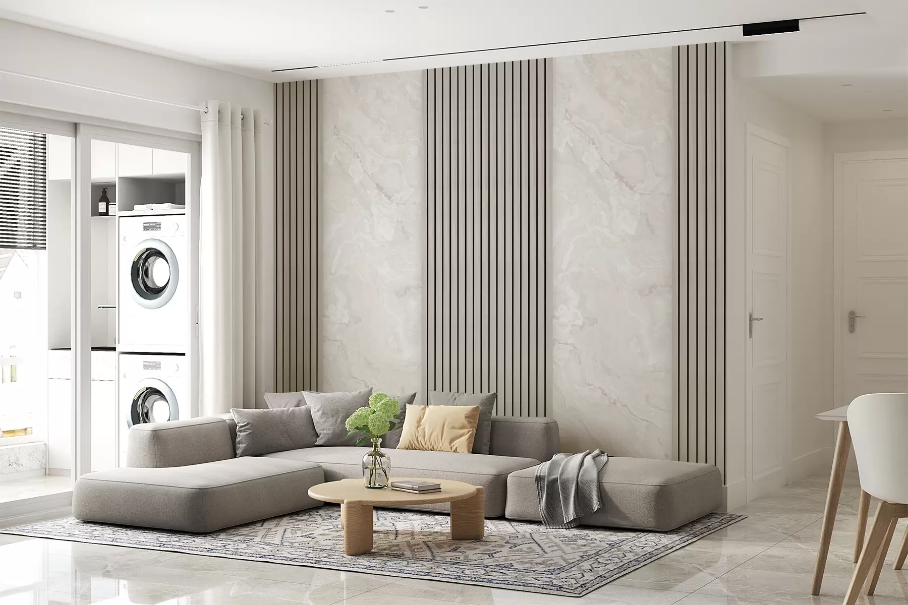wall murals Wooden slats with marble u97465