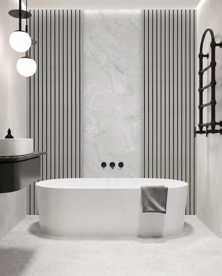 wall murals Wooden slats with marble u97465