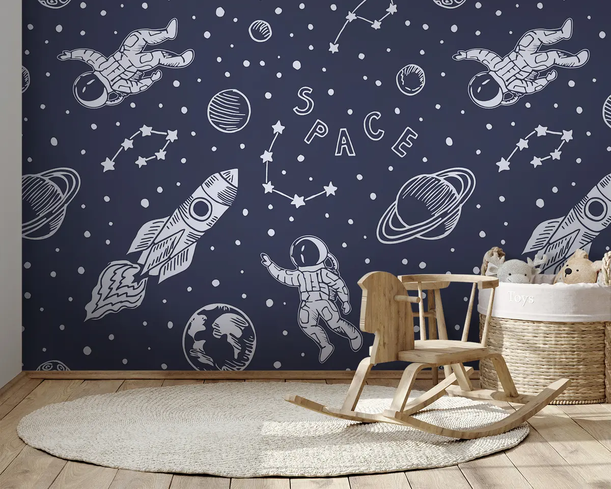 Wall murals Space and astronaut seamless design nr. u97581 Uwalls.co.uk