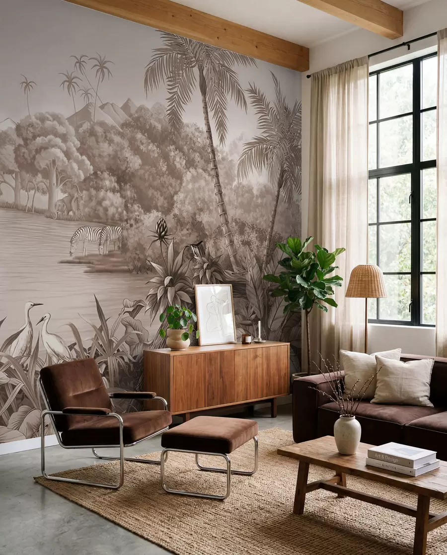 wall murals Black and white tropics in brown colors u59040v1