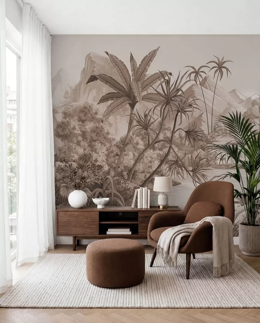 wall murals Black and white tropics in brown colors u59040v1