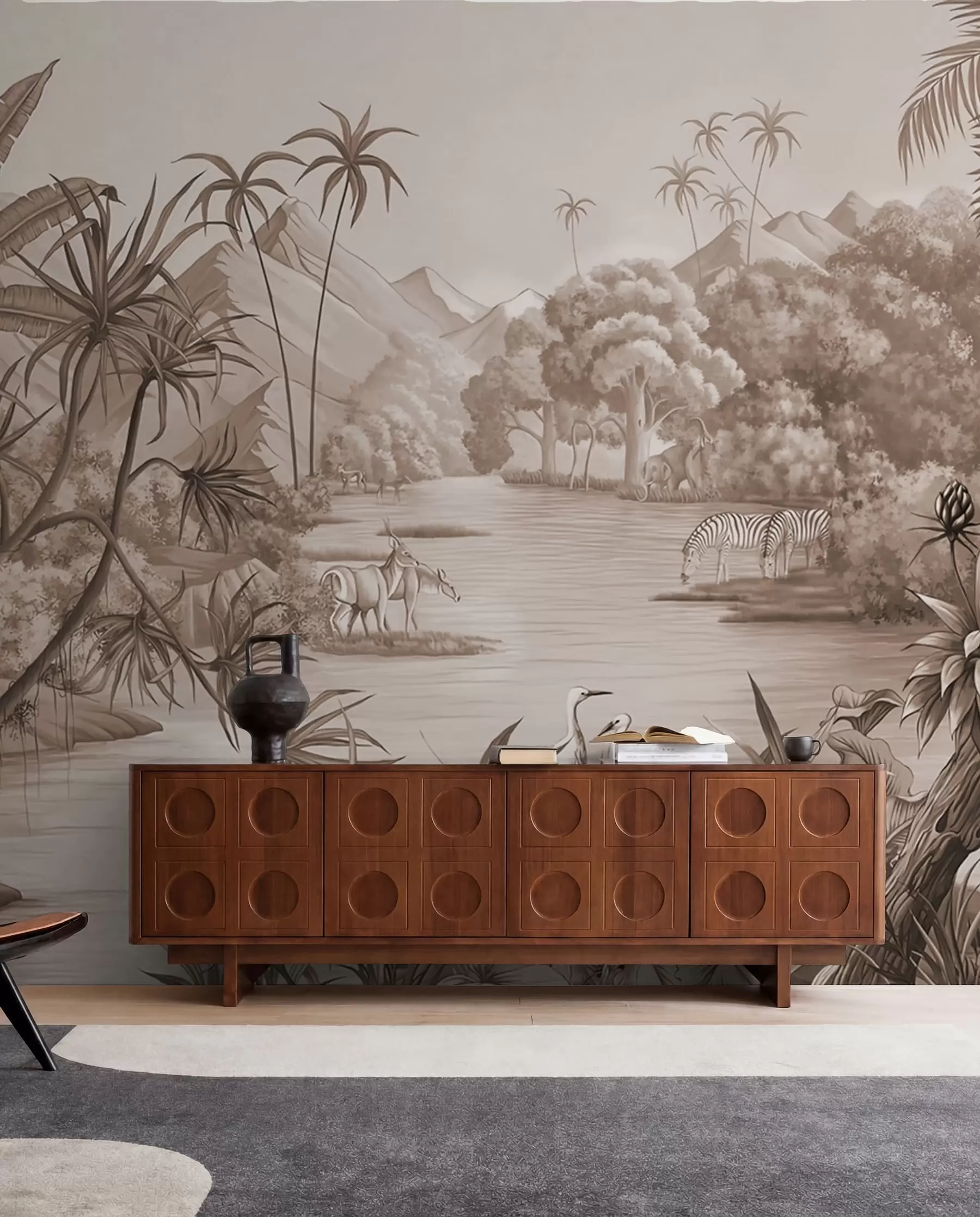 wall murals Black and white tropics in brown colors u59040v1