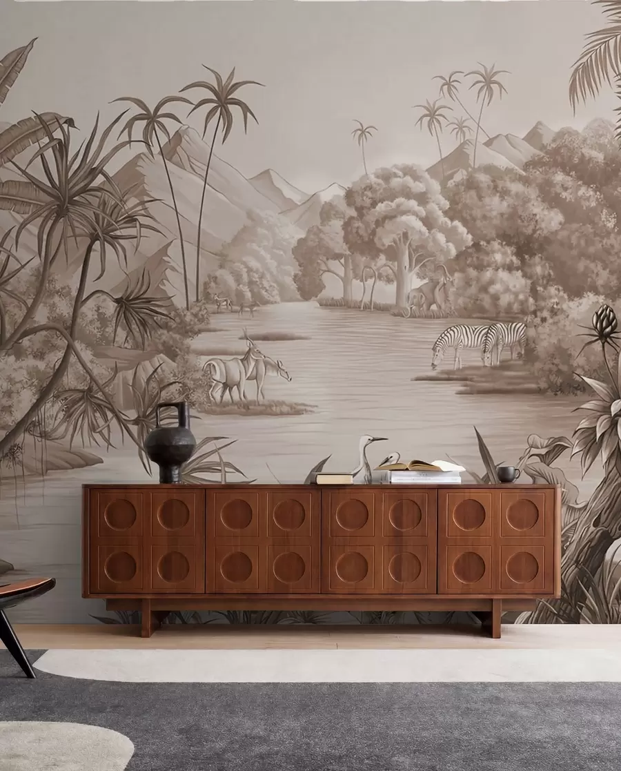 wall murals Black and white tropics in brown colors u59040v1