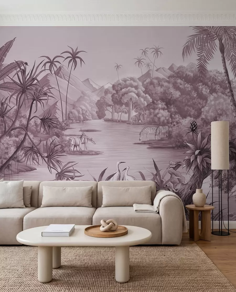 wall murals Black and white tropics in purple colors u59040v3