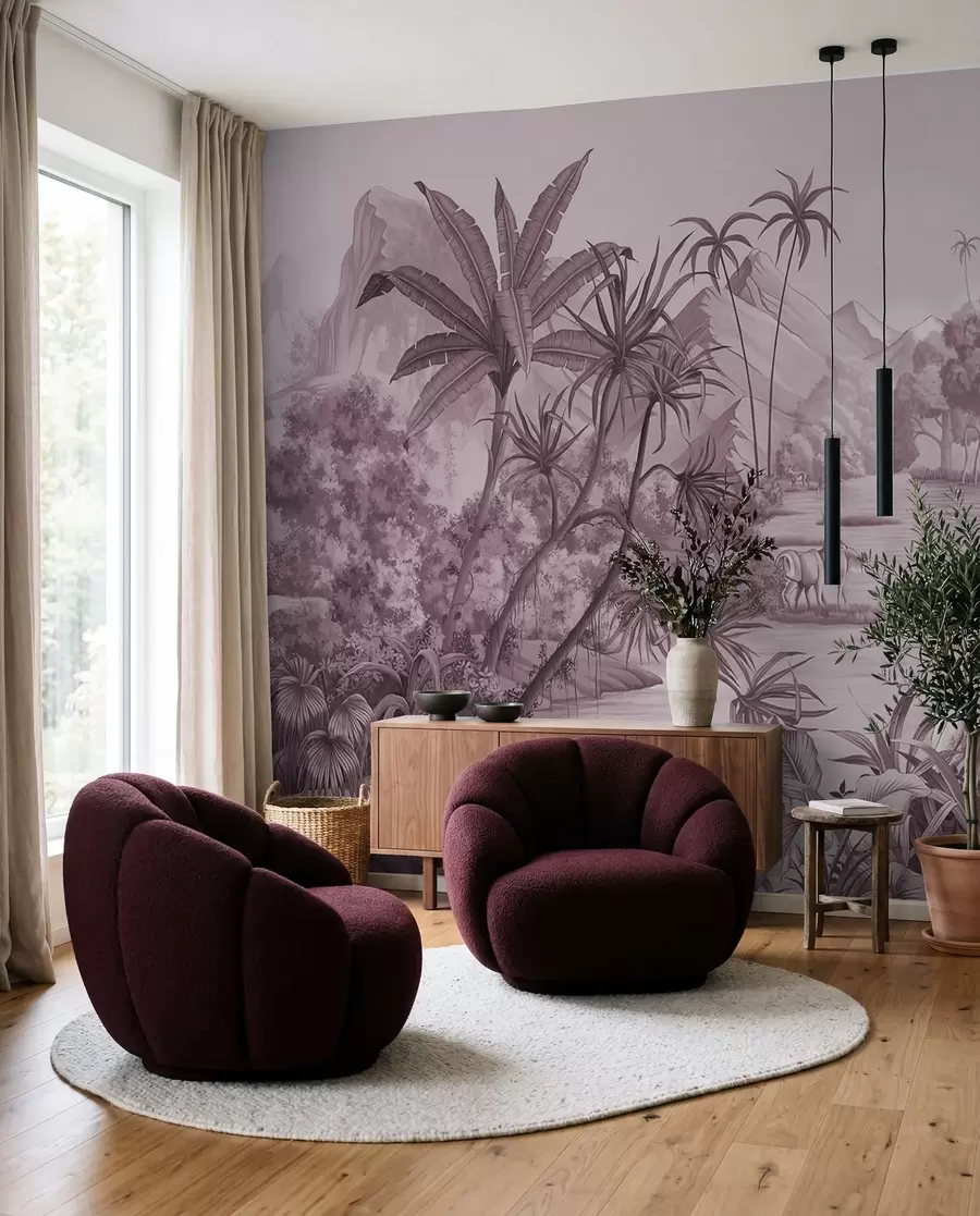 wall murals Black and white tropics in purple colors u59040v3