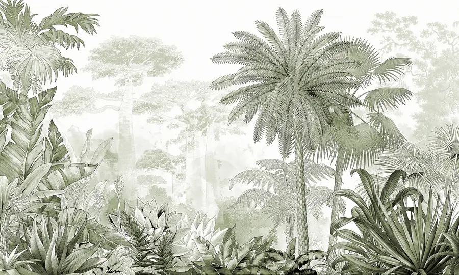 wall murals Tropics. Ink drawing in green colors u59041v1
