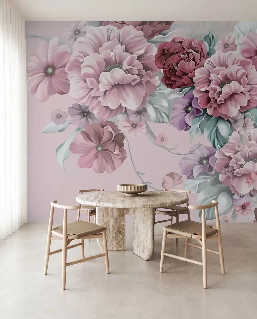 wall murals Delicate blue flowers in pink colors u59900v1