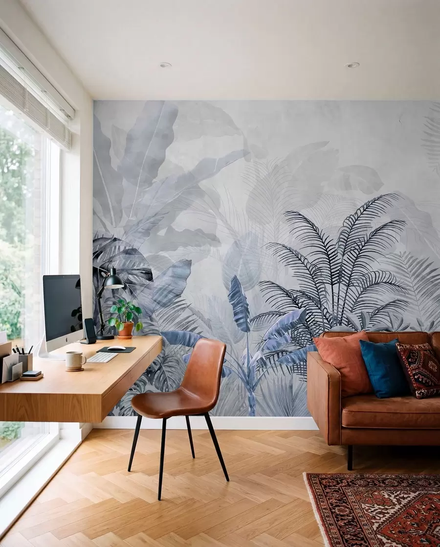 wall murals Palm trees in gray color in blue colors u71284v1