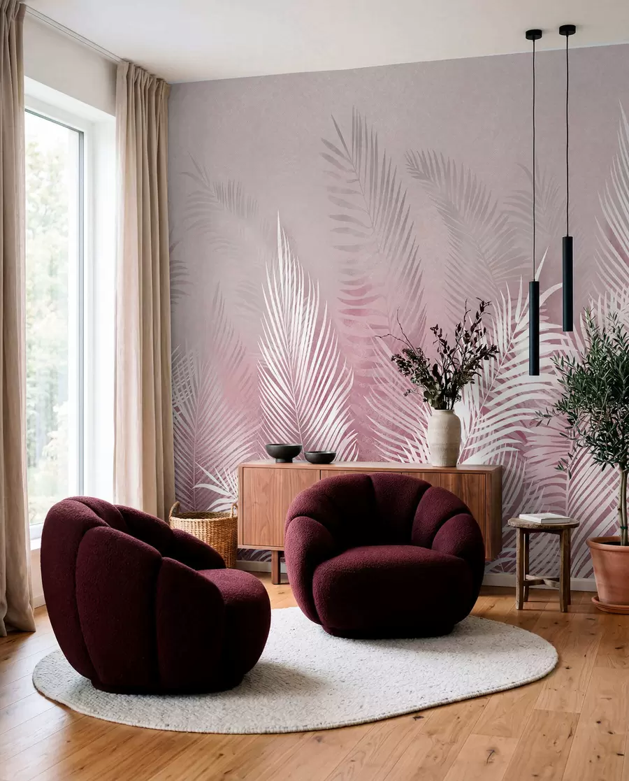 wall murals White palm trees on a pink granzh background. in pink colors u74601v2