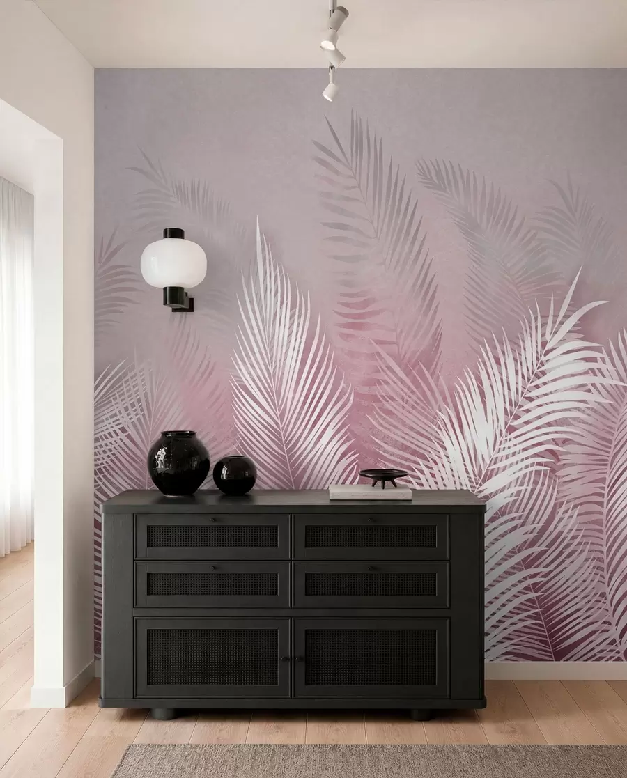 wall murals White palm trees on a pink granzh background. in pink colors u74601v2