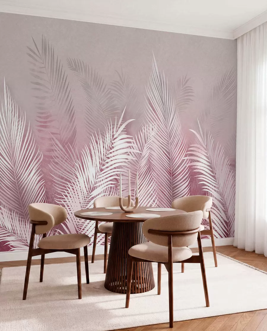 wall murals White palm trees on a pink granzh background. in pink colors u74601v2