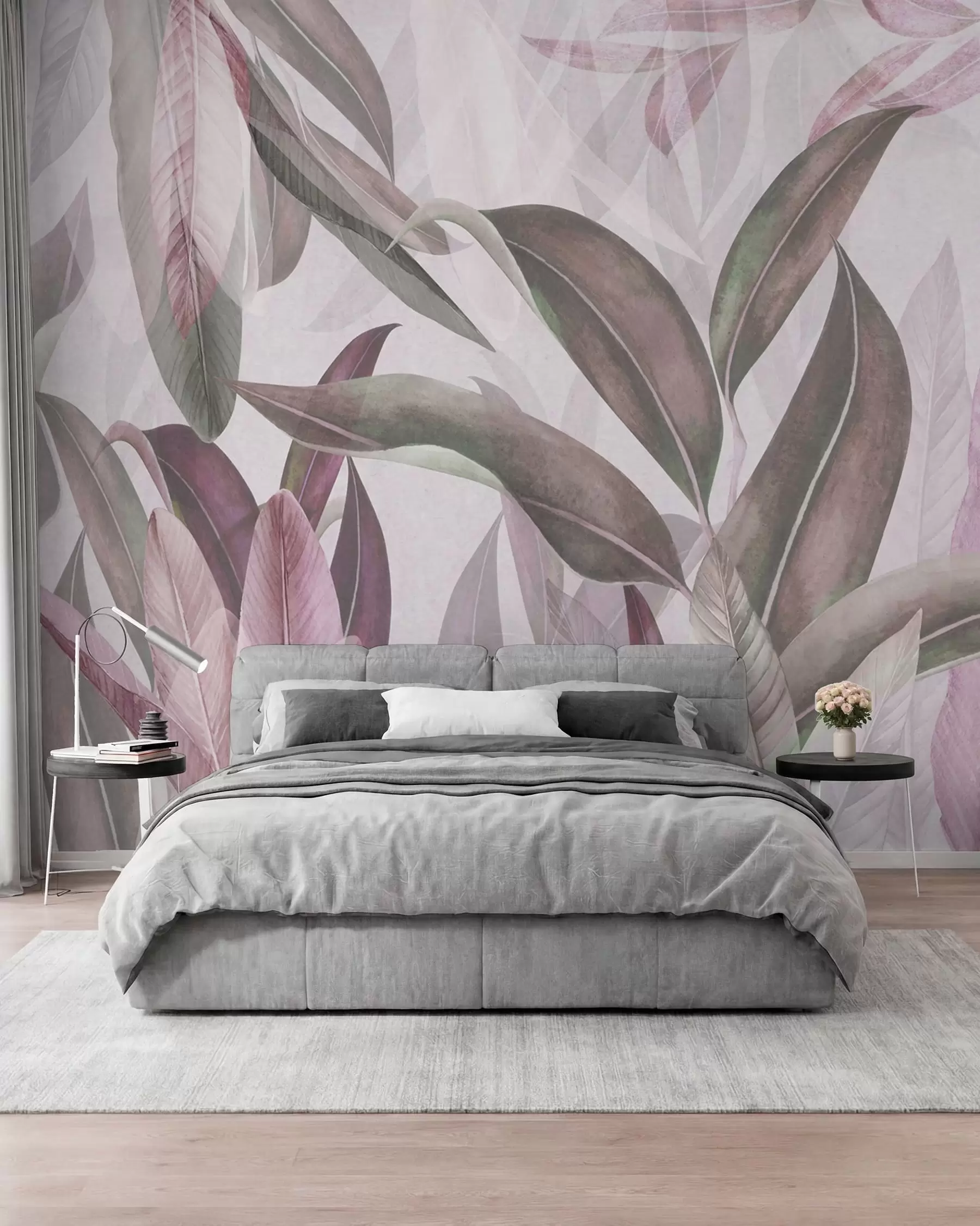 wall murals Rose and Grey Leaf Layers u94302v3