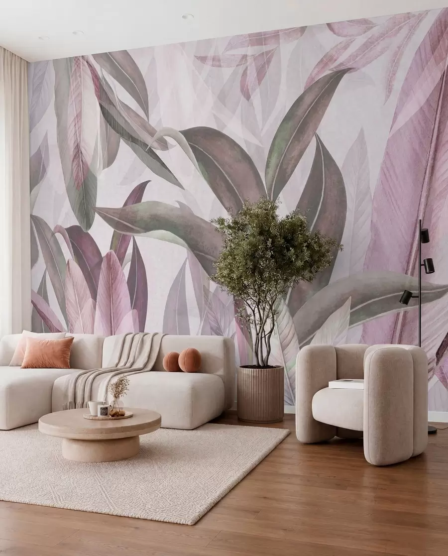 wall murals Rose and Grey Leaf Layers u94302v3