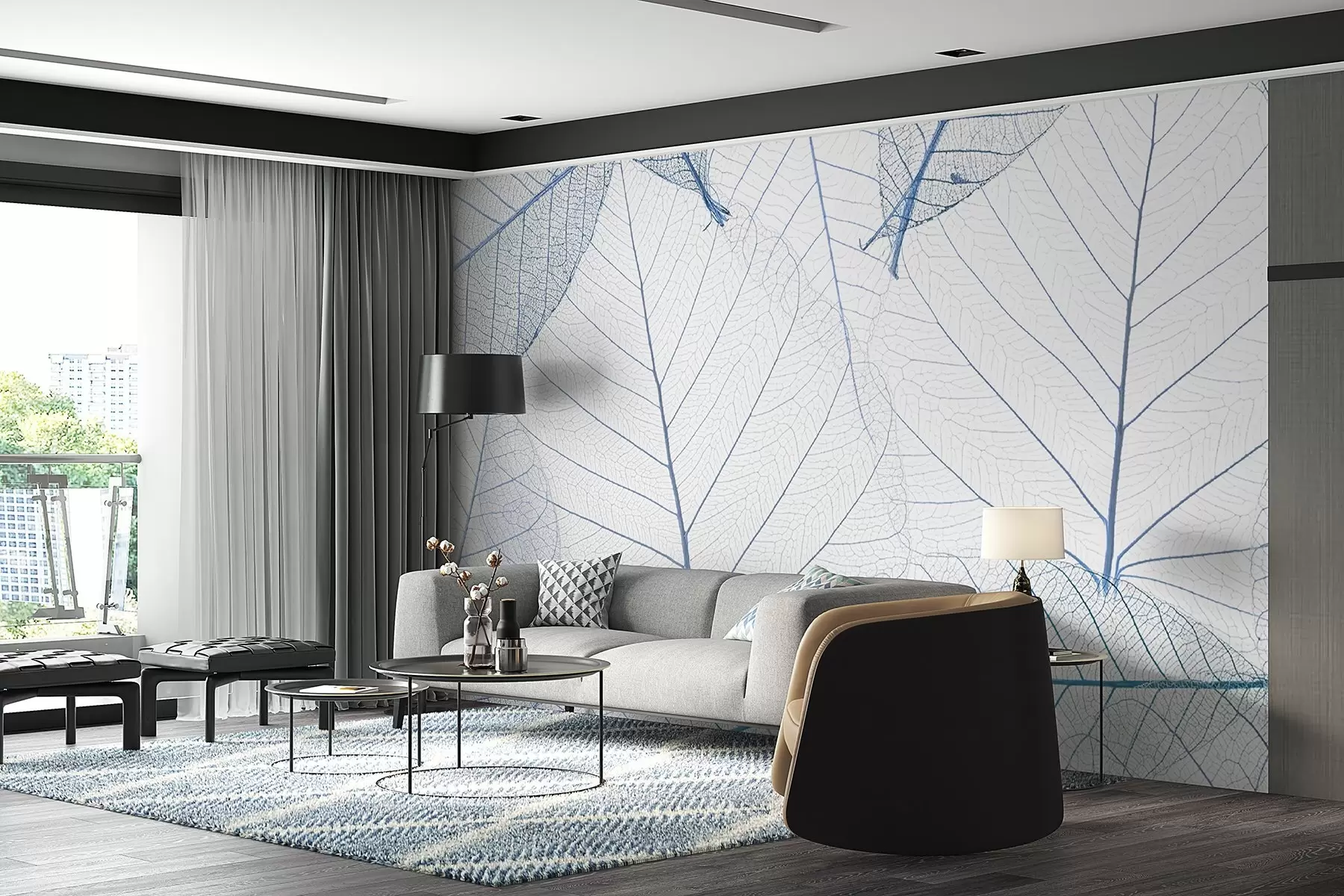 wall murals Transparent leaves in blue colors u24439v1