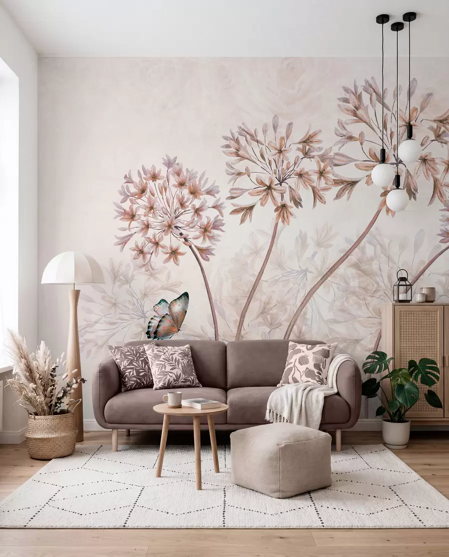 wall murals Plant, flower and blue in brown colors u35495v1