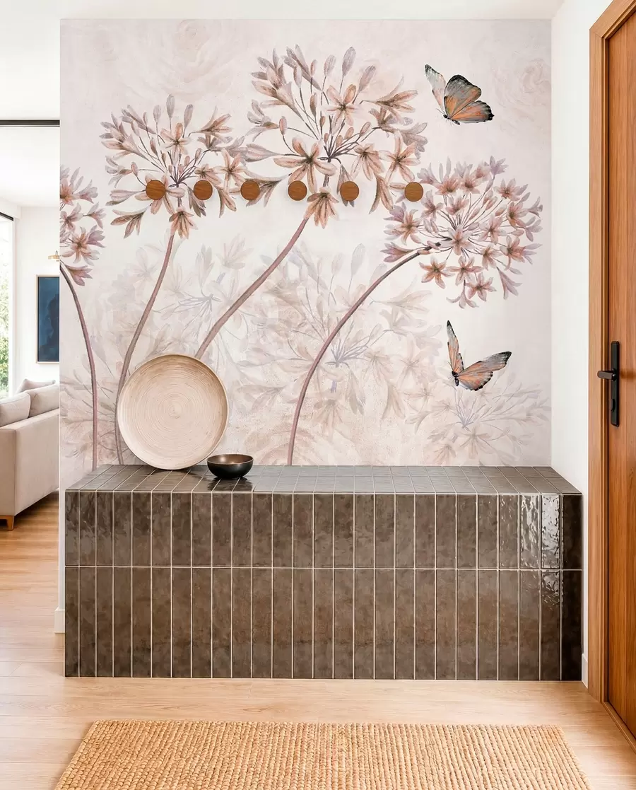 wall murals Plant, flower and blue in brown colors u35495v1