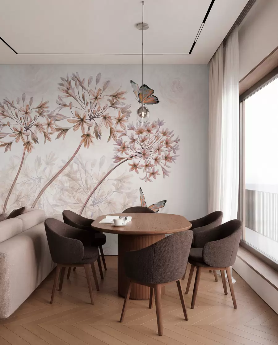 wall murals Plant, flower and blue in brown colors u35495v1