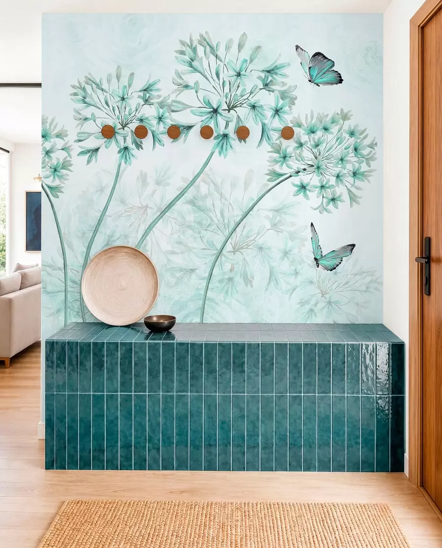 wall murals Plant, flower and blue in blue colors u35495v2