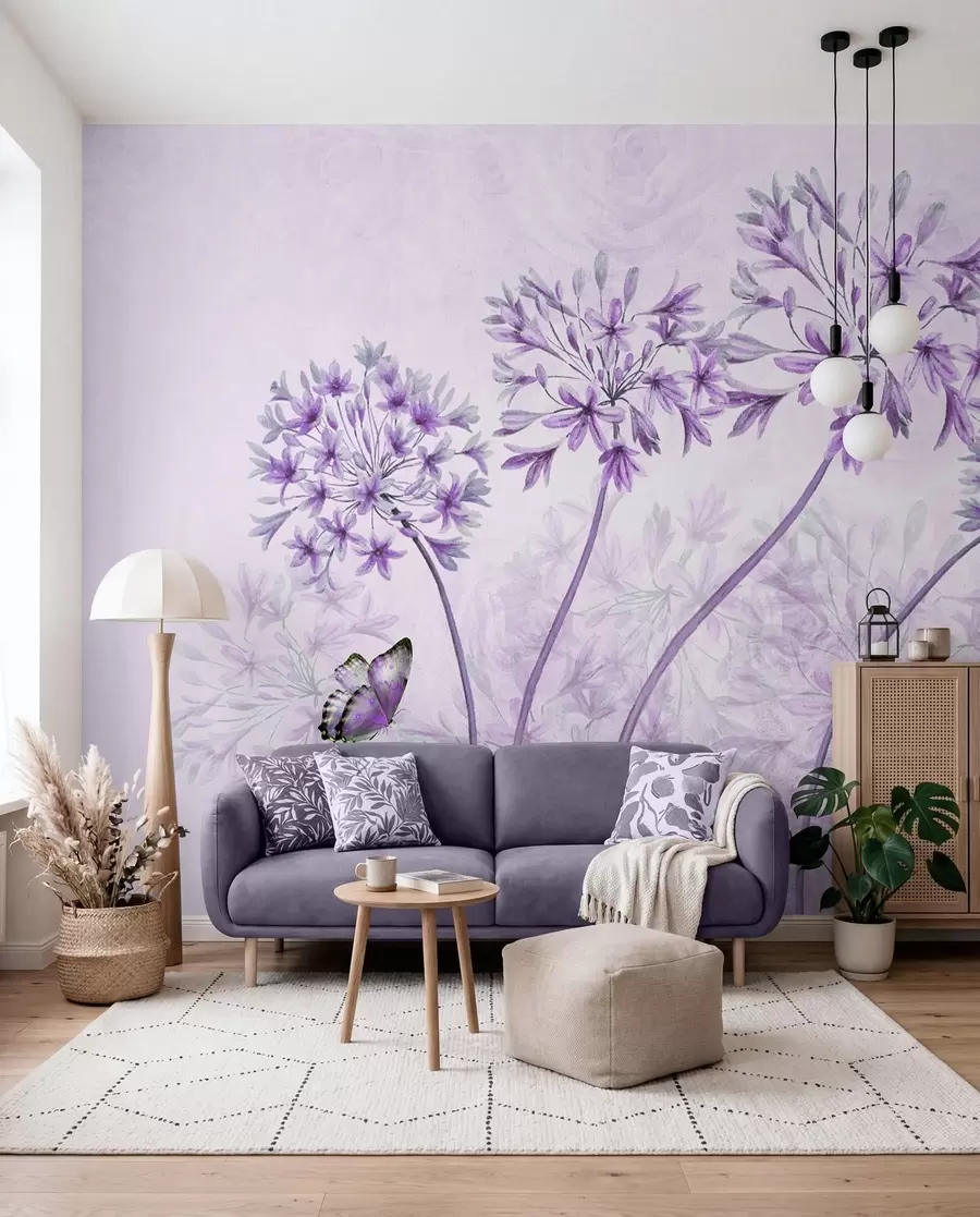 wall murals Plant, flower and blue in pink colors u35495v3