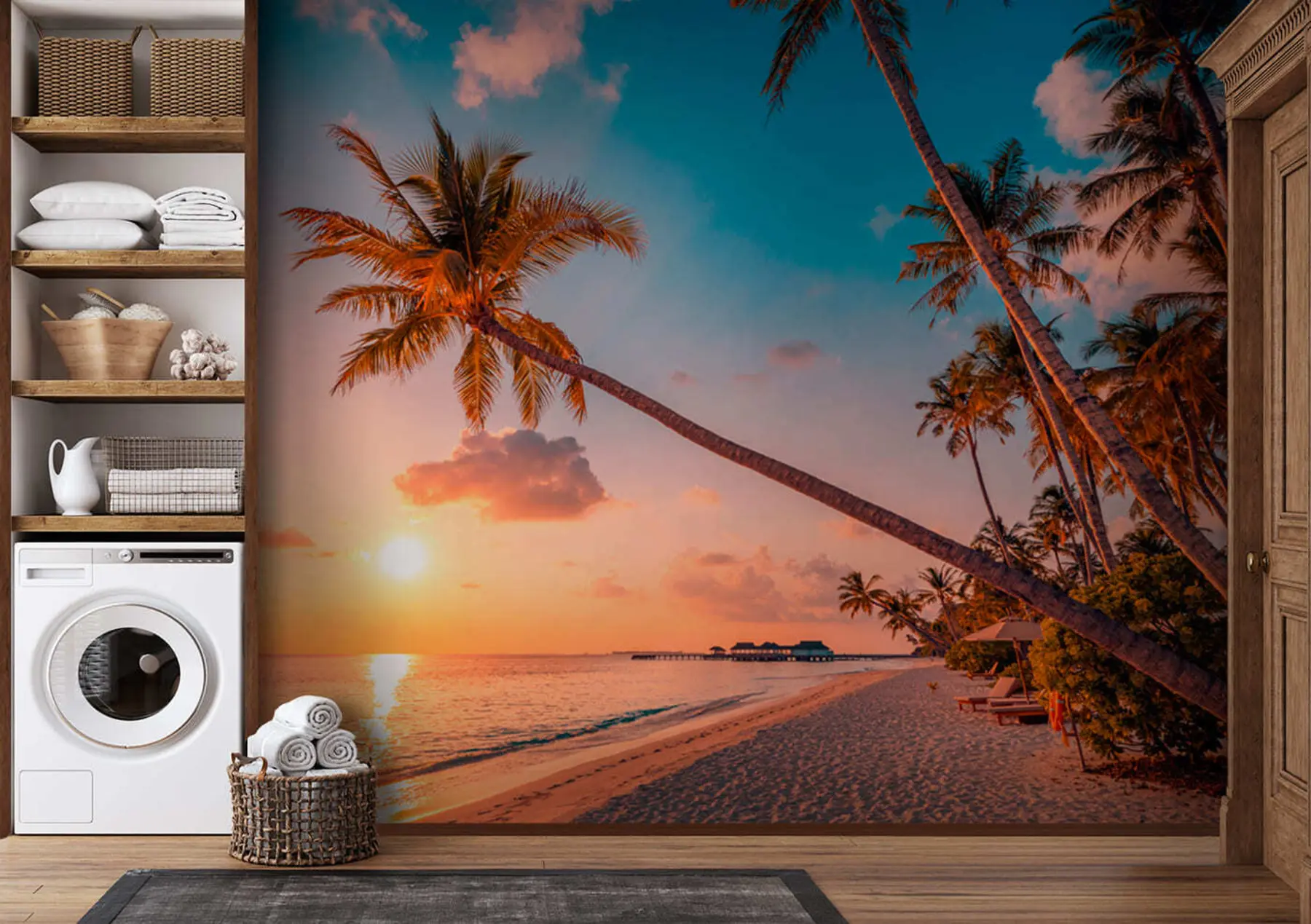 wall murals Paradise beach and big palm tree u97886