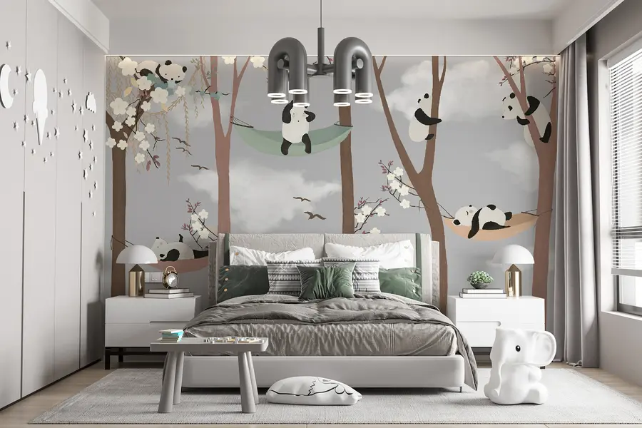 wall murals Pandas on vacation in hammocks u25523