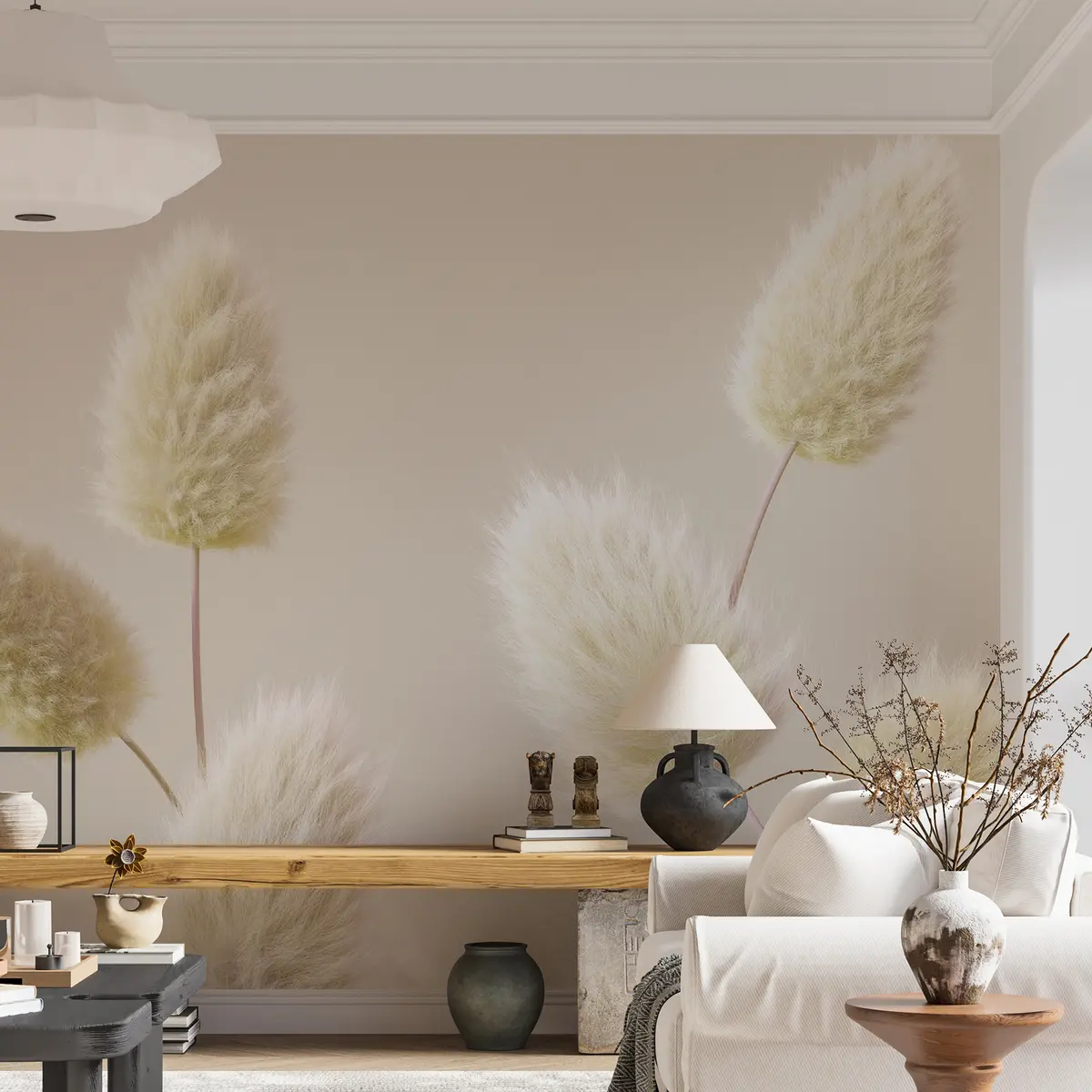 wall murals Trendy beige dried flowers in boho style u98432v1