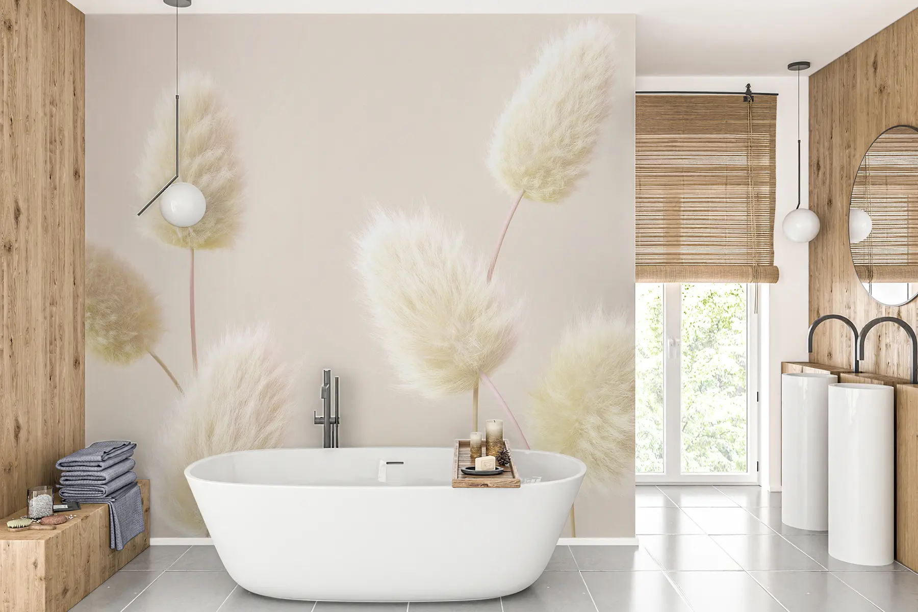 wall murals Trendy beige dried flowers in boho style u98432v1