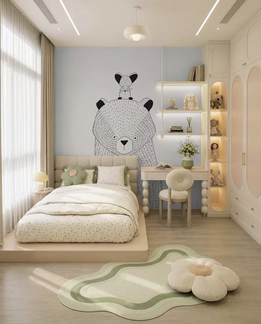wall murals A teddy bear with a mouse u98483