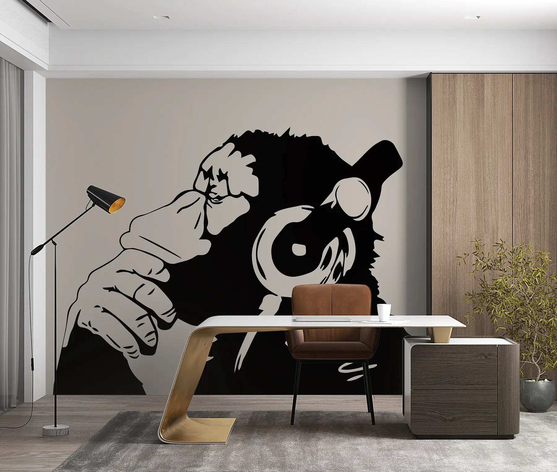 wall murals A monkey listening to music u98182