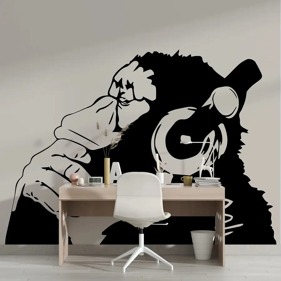 wall murals A monkey listening to music u98182