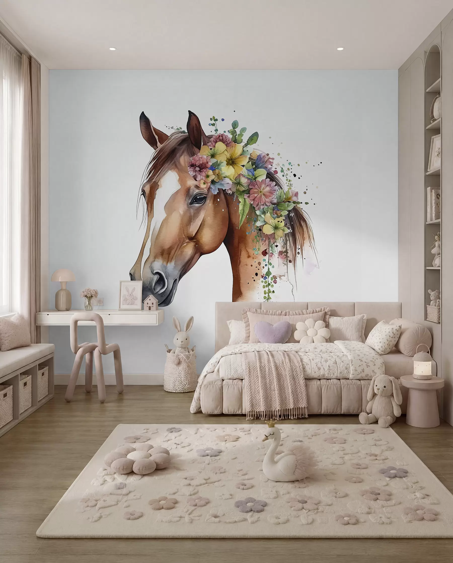 wall murals Horse with a Flower Crown u98192