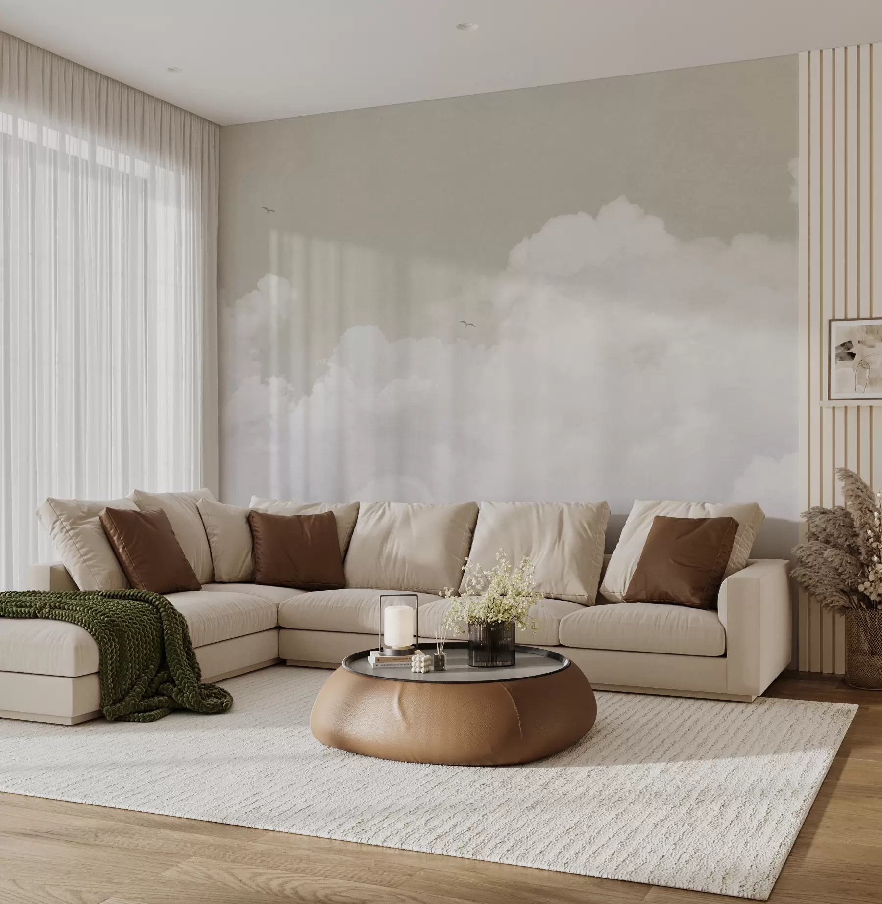 wall murals Vintage clouds in the beige sky u96783