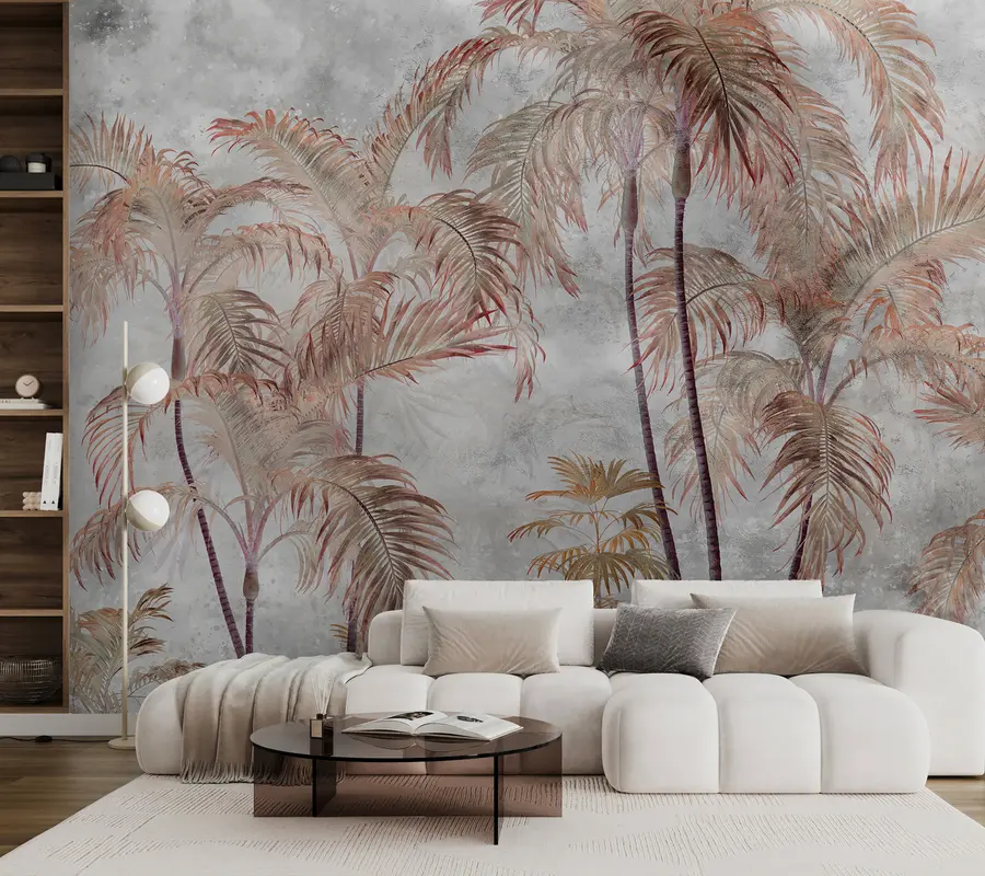 wall murals Tropical palm trees on a concrete wall u98586