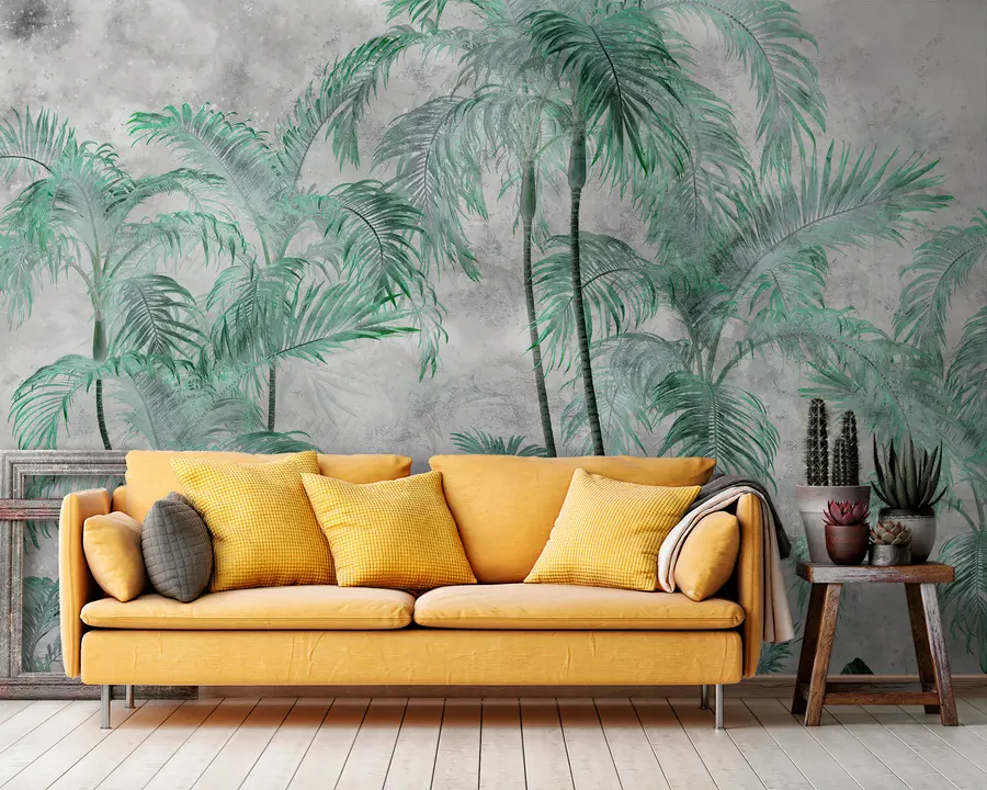 wall murals Tropical palm trees on a concrete wall u98586v1