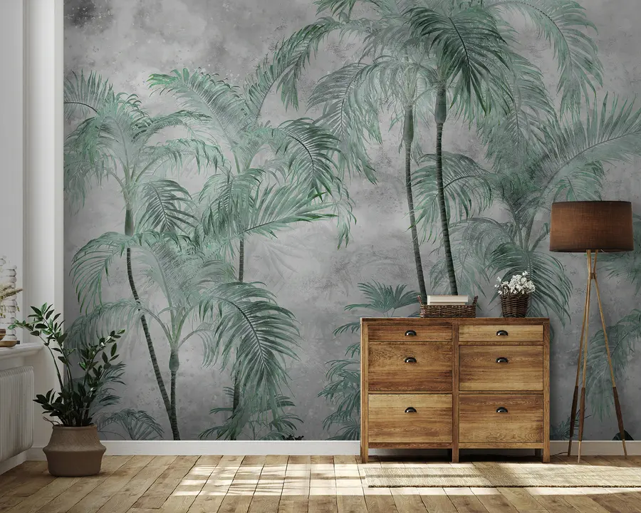 wall murals Tropical palm trees on a concrete wall u98586v1