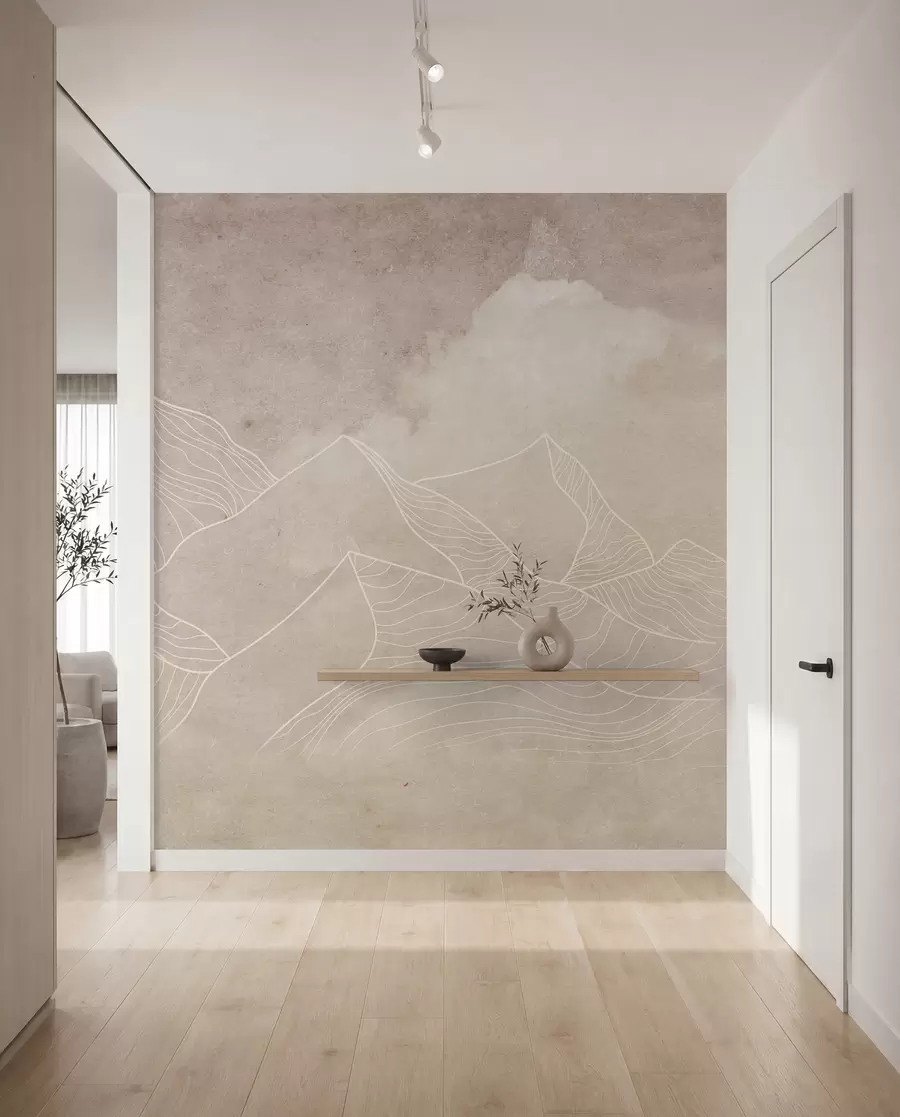 wall murals Grunge Texture with Abstract Mountains, Beige Color, Nature Theme Art u98839