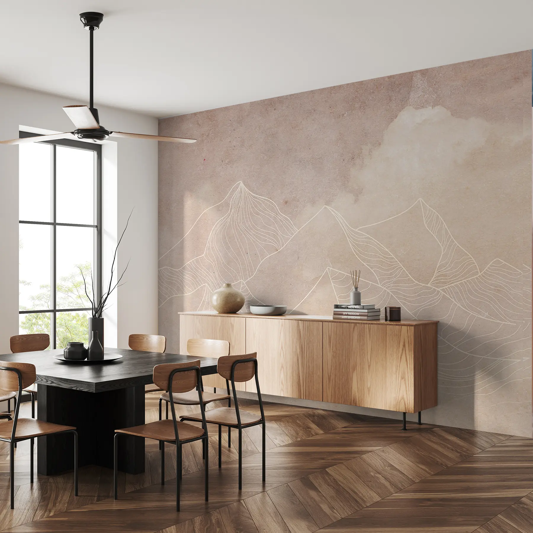 wall murals Grunge Texture with Abstract Mountains, Beige Color, Nature Theme Art u98839