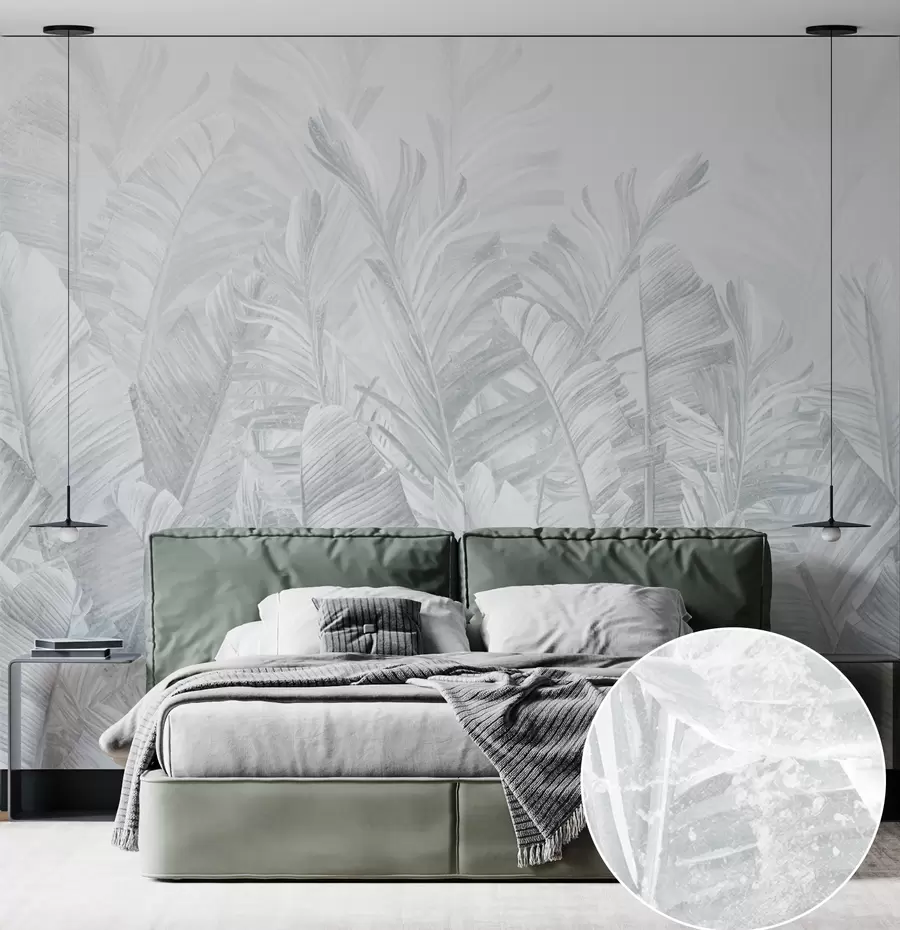 wall murals Trendy tropical grey leaves u98951v2