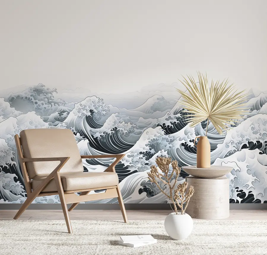 wall murals Japanese Style Sea Waves, Ocean Theme, Marine, Soft Colors u98898