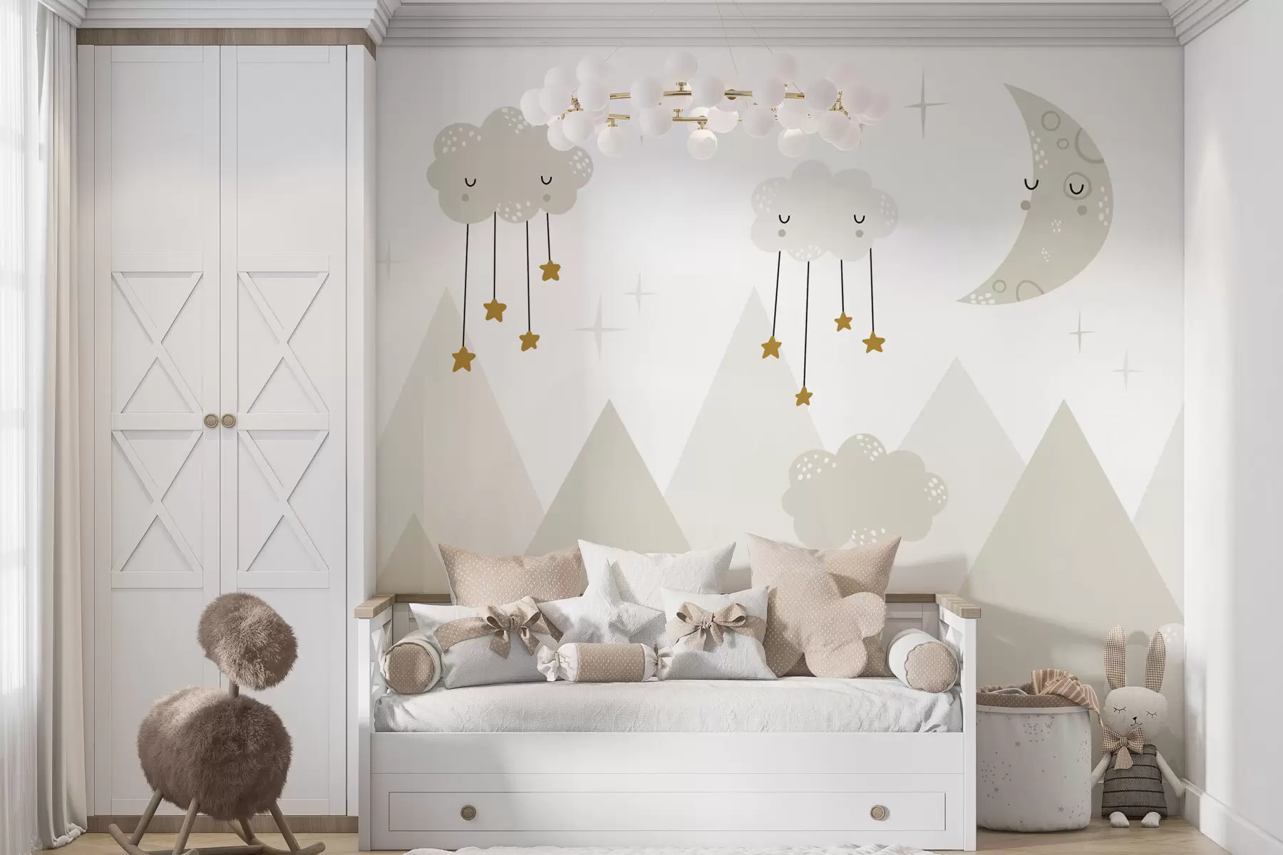 wall murals Mountains, clouds and moon in Scandinavian style u98920