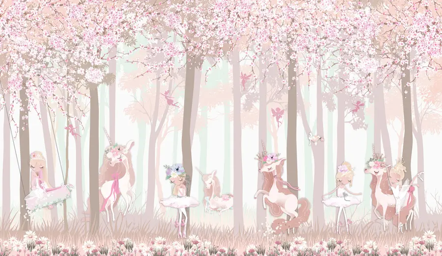wall murals A forest with princesses and unicorns u98694