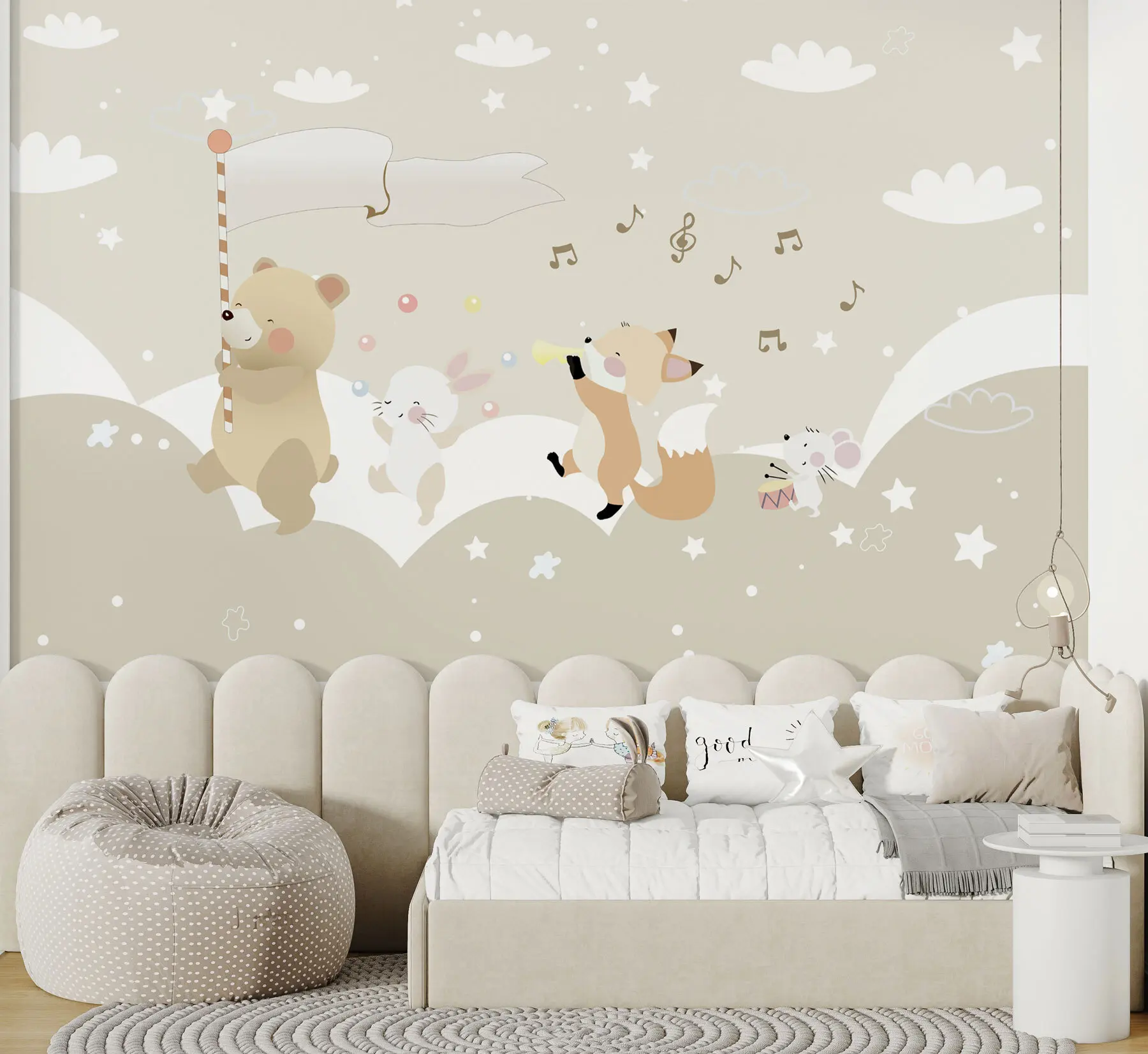 wall murals Wallpaper design for children's room with cute animals in pink colours u98969